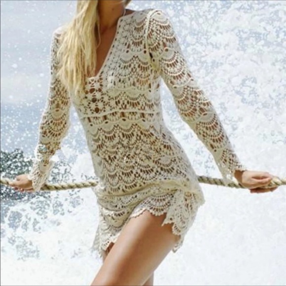 Other - Lace Boho Long Sleeve Beach Bikini Coverup Dress